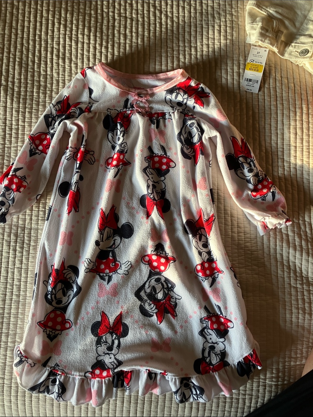 Girls' Minnie Mouse Pink Red Long-Sleeve Nightgown size 2T